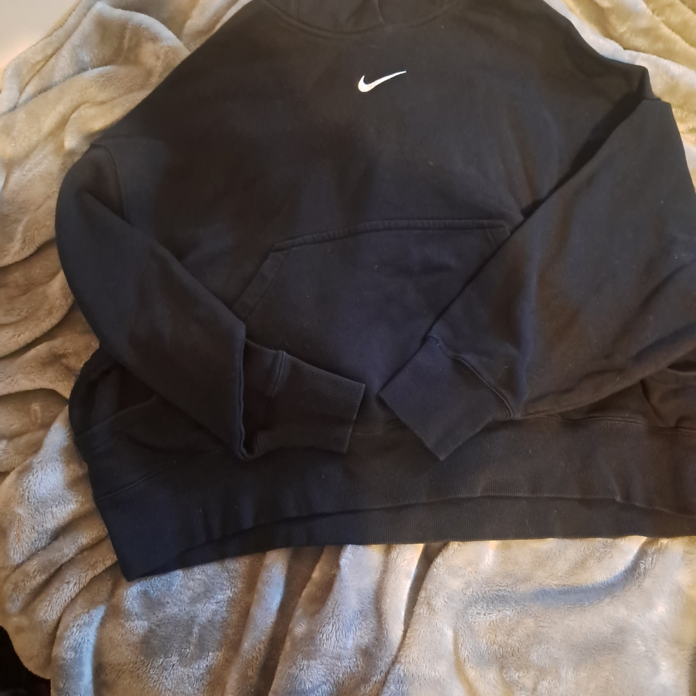 Nike Black Crop Hooded Sweatshirt with White Swoosh